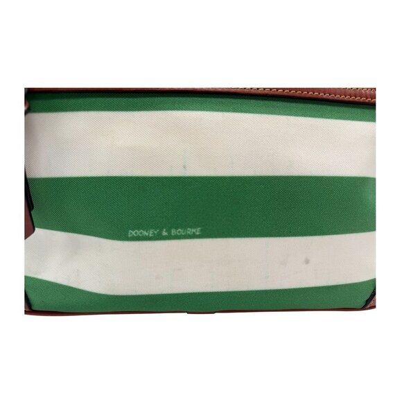 Dooney & Bourke Green & White Striped Canvas Tote Bag With Leather Trim & Red In - Picture 10 of 11